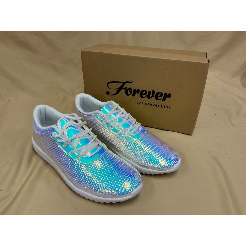 Forever Link Iridescent Holographic Scale Sneakers White Size 10 NEW